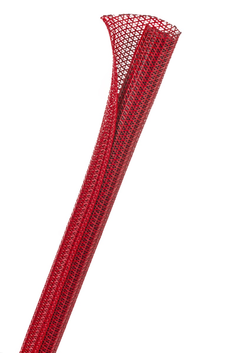 Techflex Flexo F6 - F6N1.00RD-400FT - Split Braided Sleeving - 25.4 mm - 121.91 m - Red main product photo