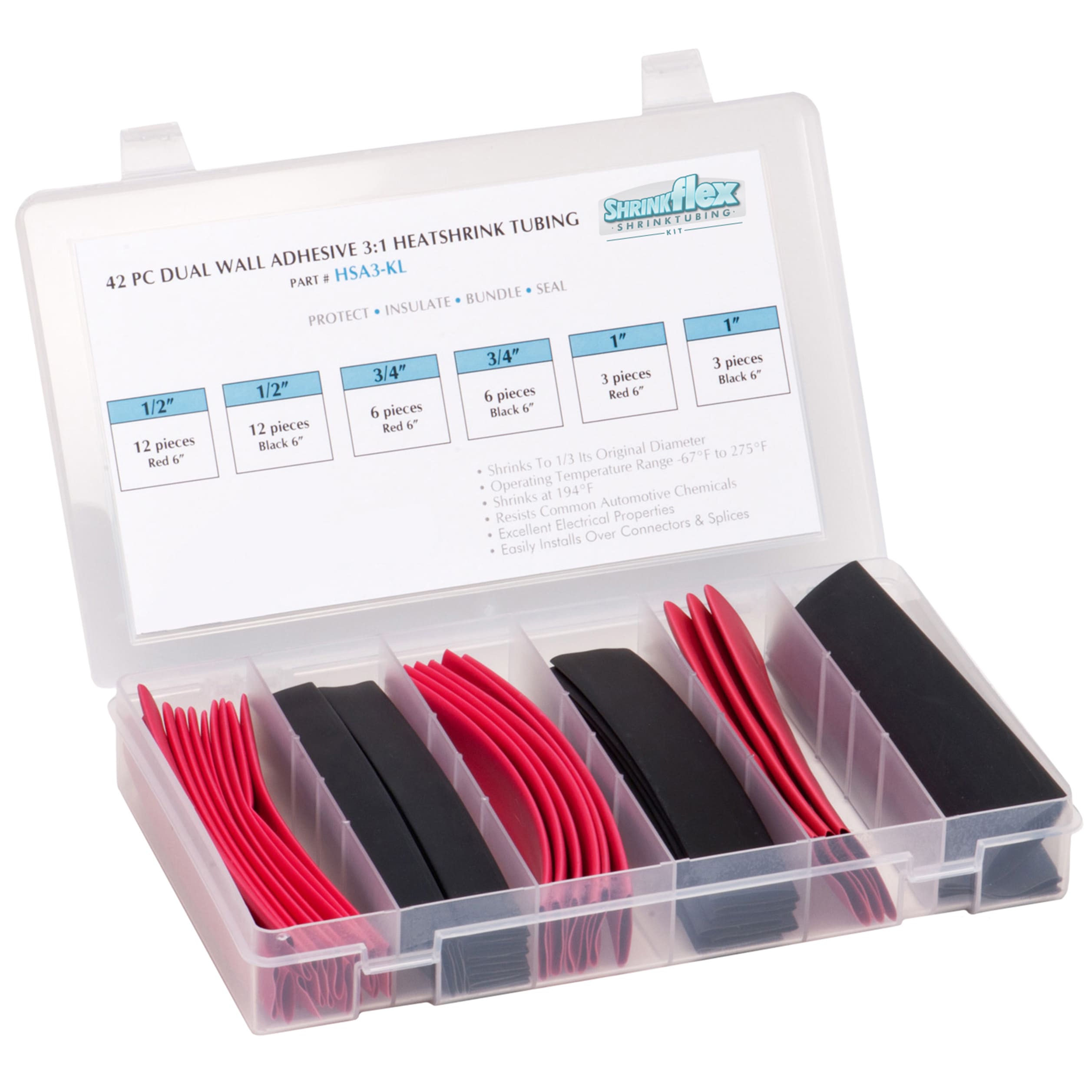 HSA3-KL - Shrinkflex® 3:1 Heatshrink Kits Dual Wall Adhesive - Box-110-pcs  - Black-Red main product photo