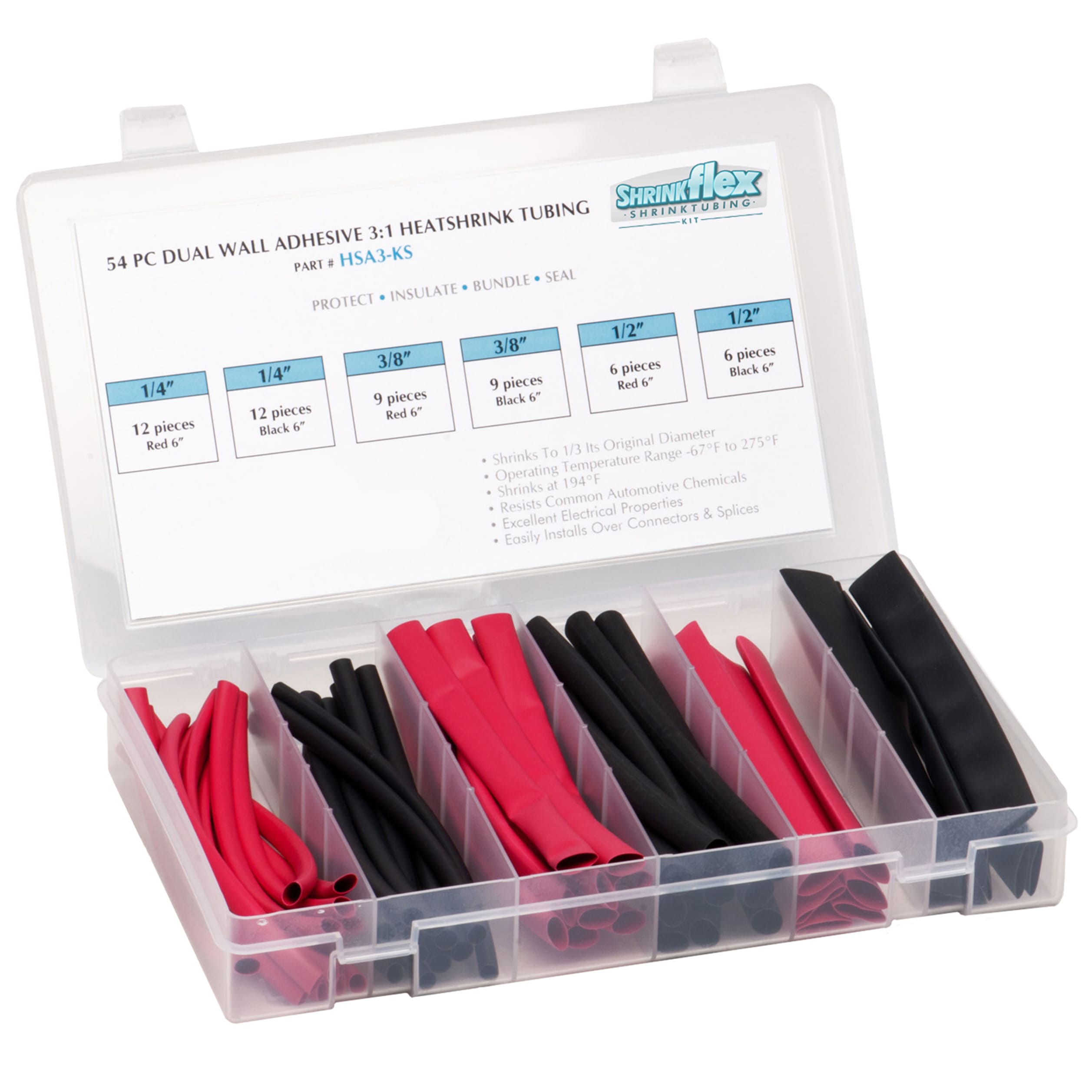HSA3-KS - Shrinkflex® 3:1 Heatshrink Kits Dual Wall Adhesive - Box-110-pcs  - Black-Red main product photo