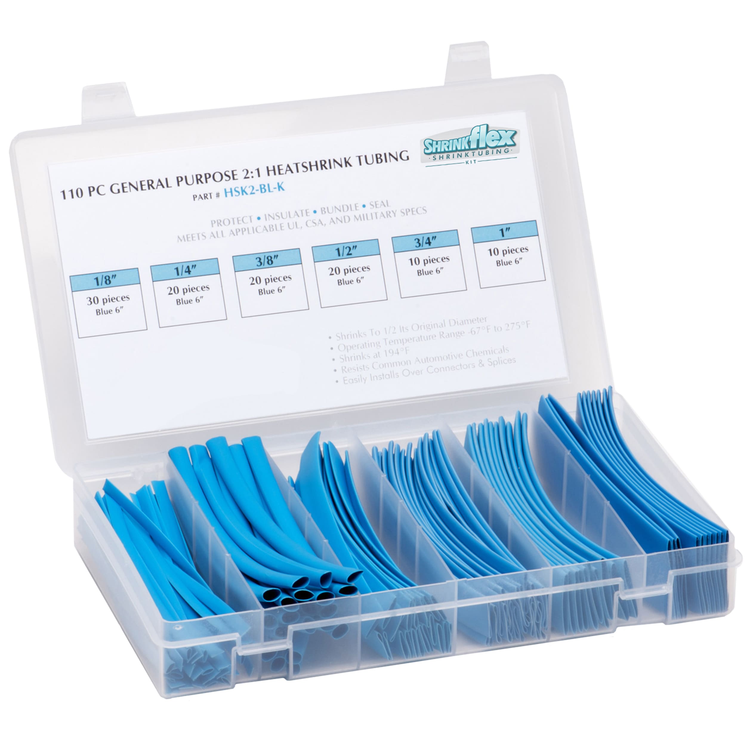 HSK2-K-BL - Shrinkflex® 2:1 Heatshrink Kits - Box-110-pcs  - Blue main product photo