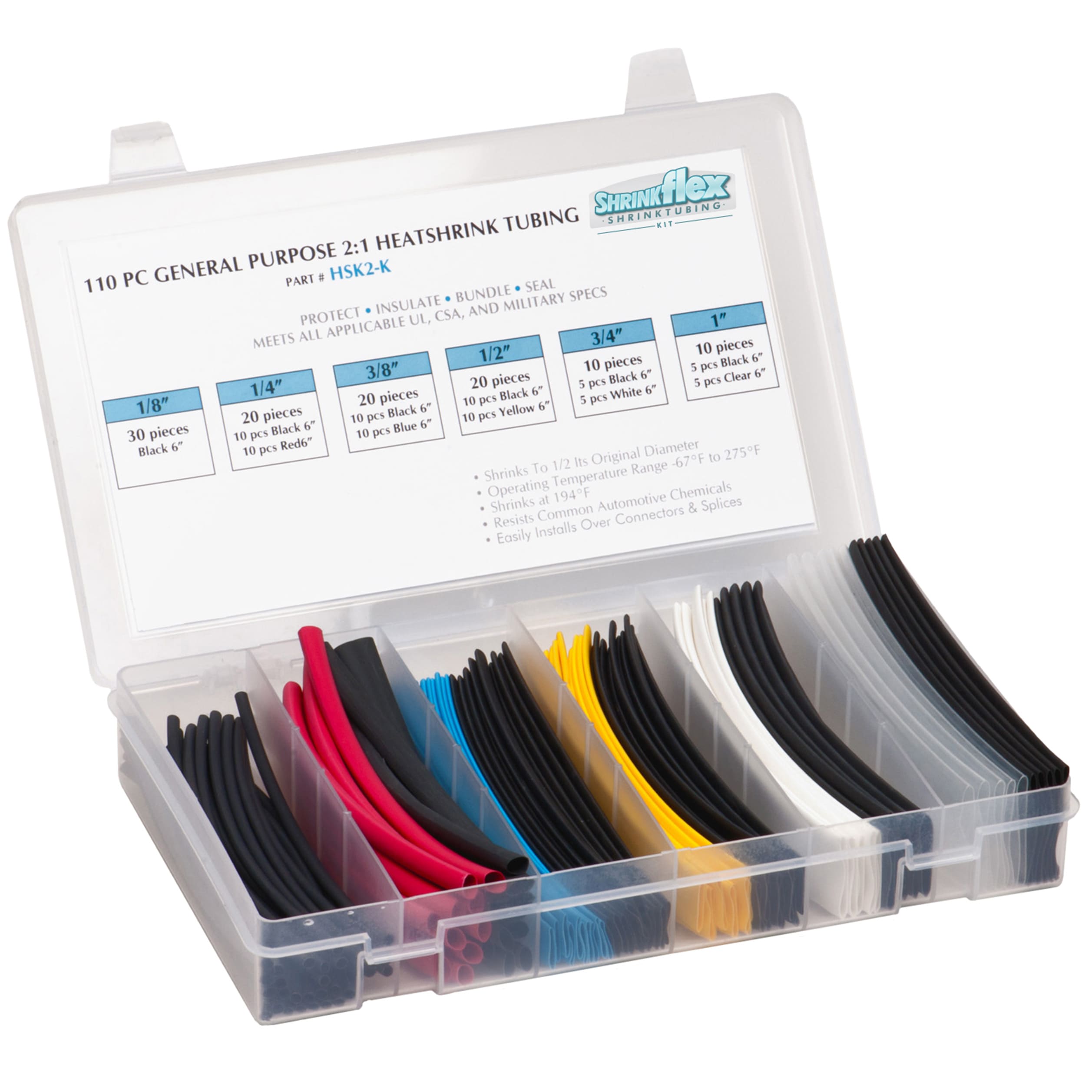 HSK2-K-MX - Shrinkflex® 2:1 Heatshrink Kits - Box-110-pcs - Mixed
