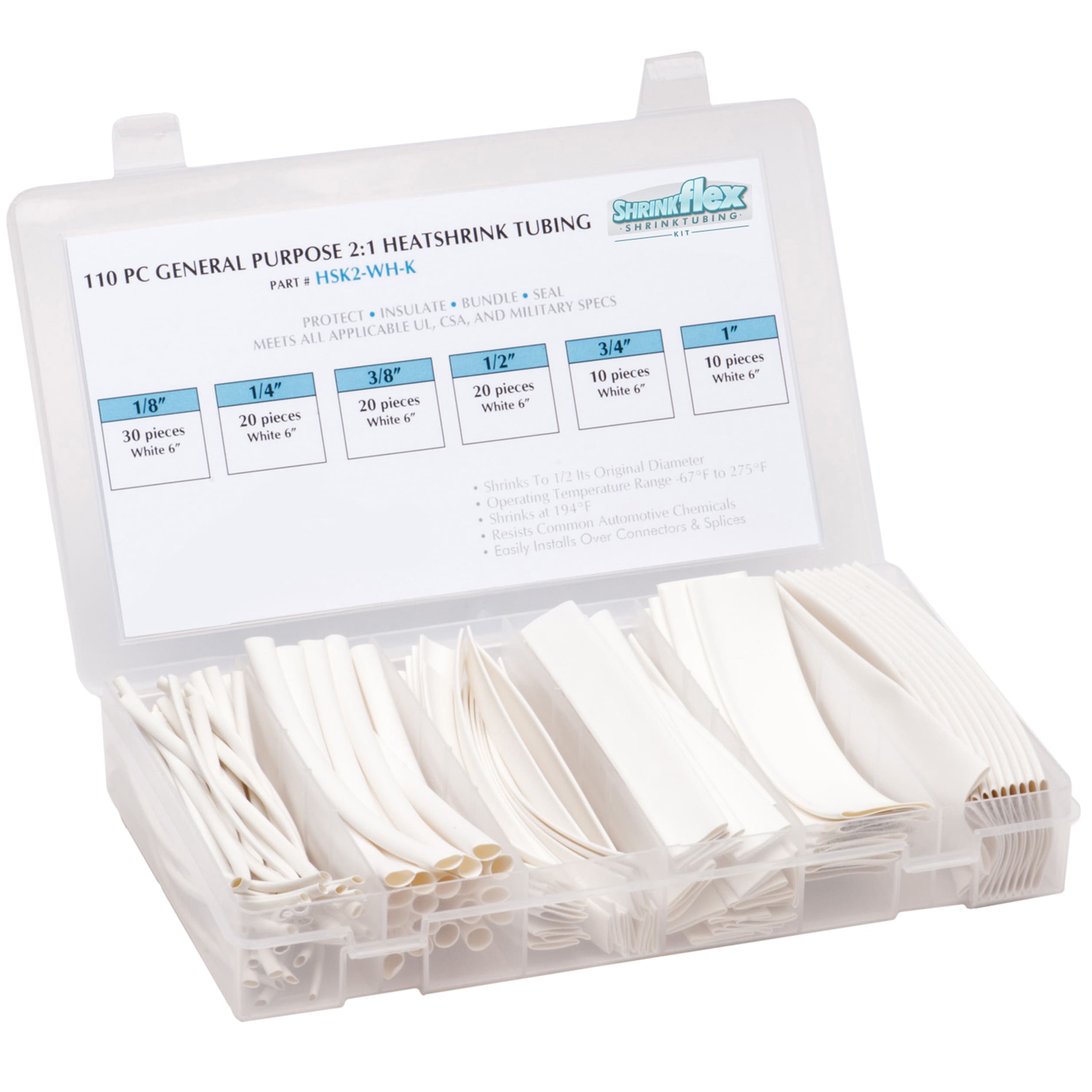 HSK2-K-WH - Shrinkflex® 2:1 Heatshrink Kits - Box-110-pcs  - White main product photo