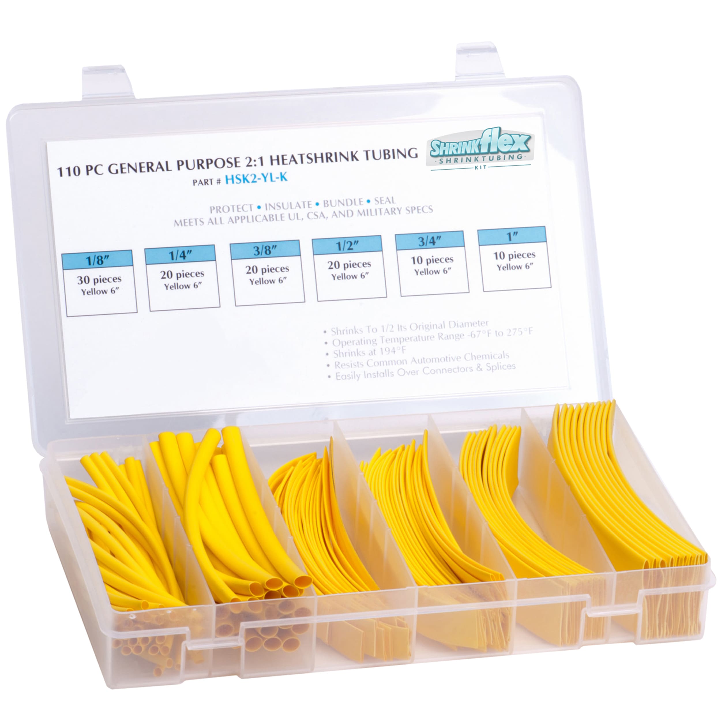 HSK2-K-YL - Shrinkflex® 2:1 Heatshrink Kits - Box-110-pcs - Yellow