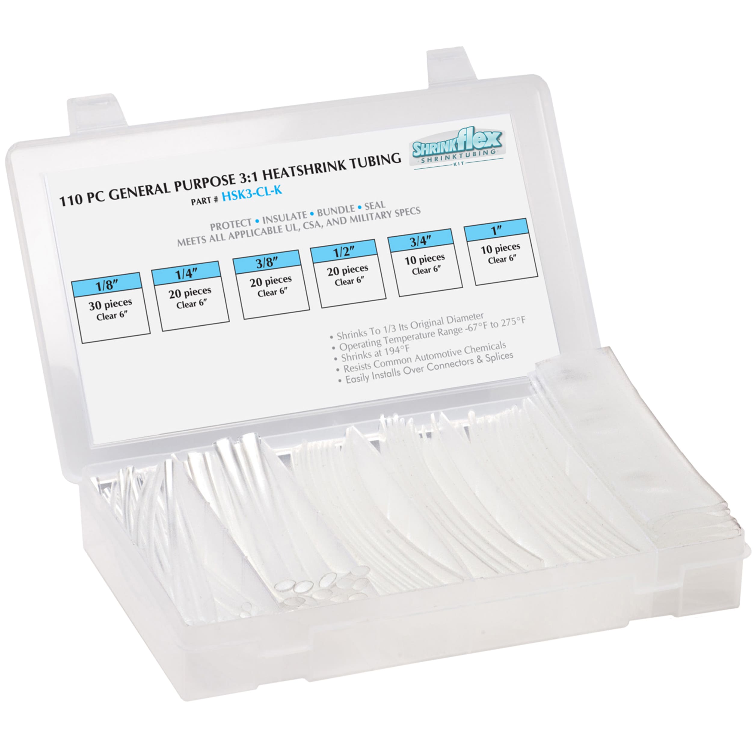 HSK3-K-CL - Shrinkflex® 3:1 Heatshrink Kits - Box-110-pcs  - Clear