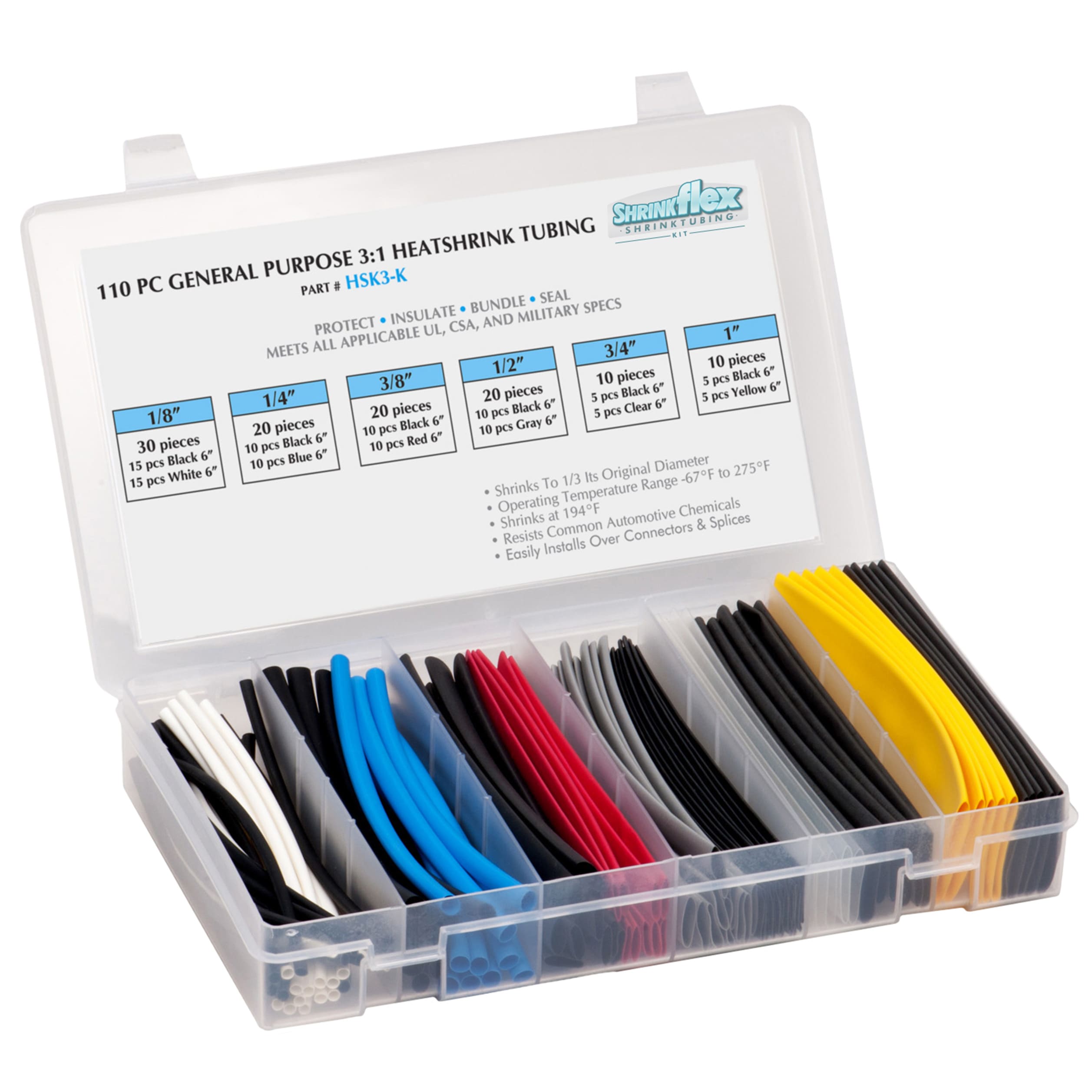 HSK3-K-MX - Shrinkflex® 3:1 Heatshrink Kits - Box-110-pcs - Mixed