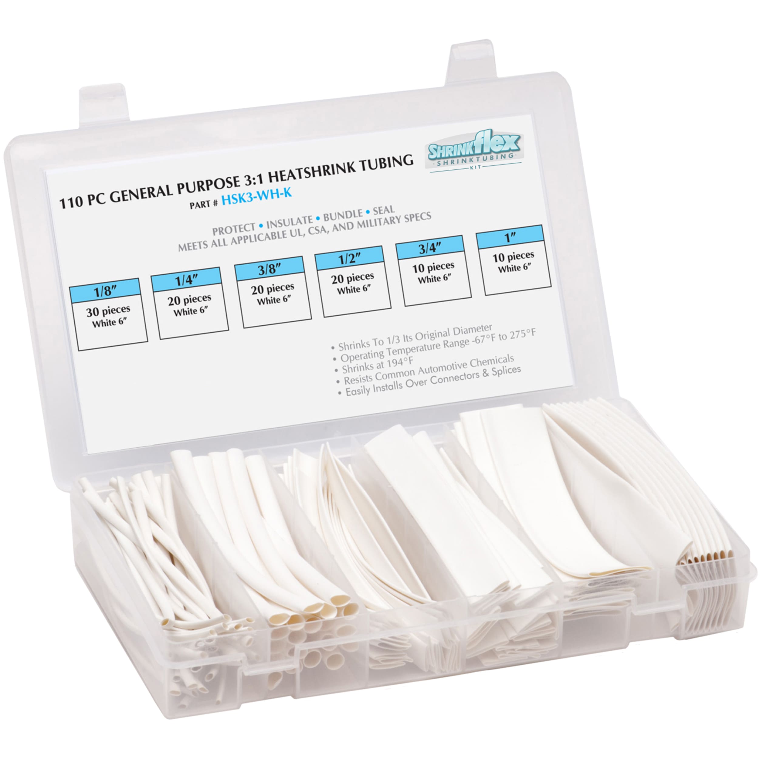 HSK3-K-WH - Shrinkflex® 3:1 Heatshrink Kits - Box-110-pcs  - White main product photo