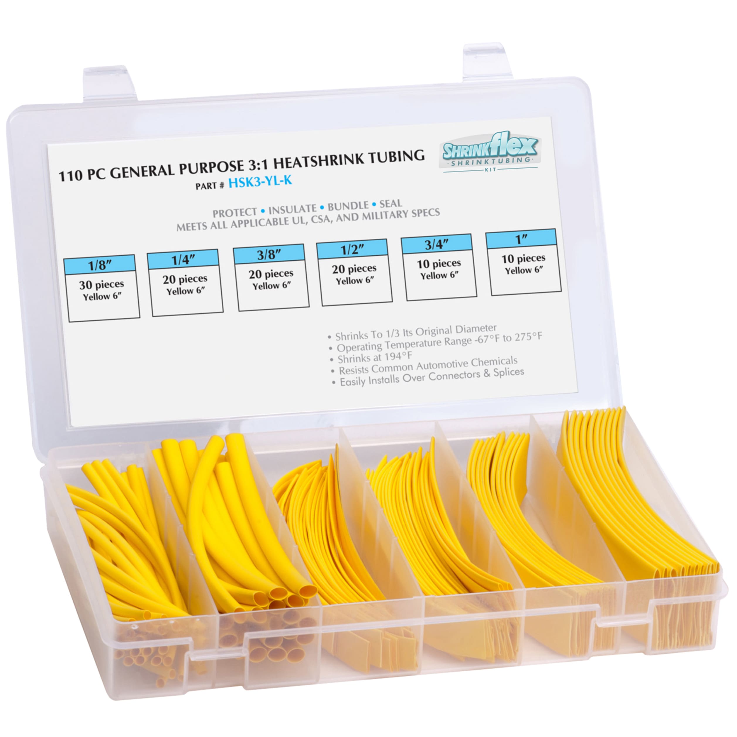 HSK3-K-YL - Shrinkflex® 3:1 Heatshrink Kits - Box-110-pcs  - Yellow main product photo